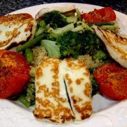Spiced Couscous With Grilled Halloumi and Steamed Veggies recipe