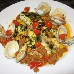Moroccan Pesto Rockfish With Clam and Chorizo Sauce recipe