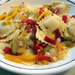 Cheese Ravioli with Three Pepper Topping recipe