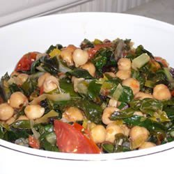 Swiss Chard with Garbanzo Beans and Fresh Tomatoes recipe