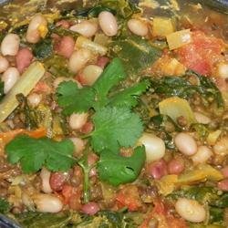 Spinach, Red Lentil, and Bean Curry recipe