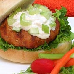 Buffalo Chicken Burgers with Blue Cheese Dressing recipe