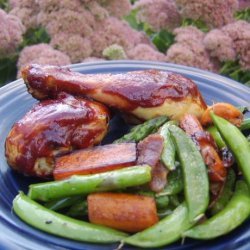 BBQ Chicken Legs With Sauteed Veggies recipe