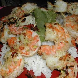Chilli King Prawns (Shrimp) Skewers With Pistachio Coriander Rub recipe