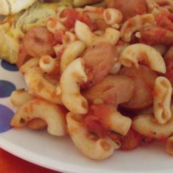 Noodles, Tomatoes and Hot Dogs recipe