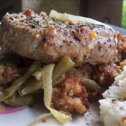 Pork Chops With Stuffing and Green Beans recipe
