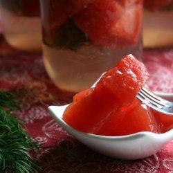 Susan's Pink Watermelon Pickles (Not Rind) recipe