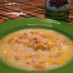 Sweet Corn Chowder With Shrimp and Red Peppers recipe