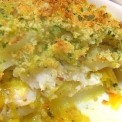 Layered Fish and Potato Pie With Saffron Leeks recipe