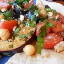 Eggplant Steaks With Chickpeas, Feta Cheese and Black Olives recipe