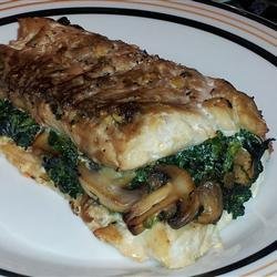 Spinach-Stuffed Flounder with Mushrooms and Feta recipe