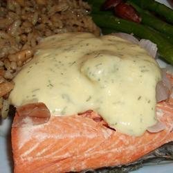 Quick Poached Salmon with Dill Mustard Sauce recipe