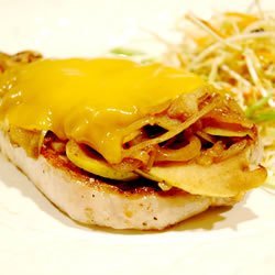 Cheesy Pork Chops with Spicy Apples recipe