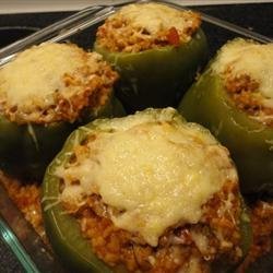 Green Bell Peppers stuffed with Tomato Lentil Couscous recipe