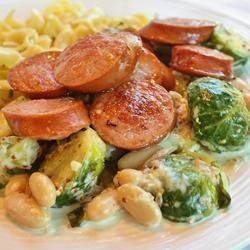 Kielbasa with Brussels Sprouts in Mustard Cream Sauce recipe