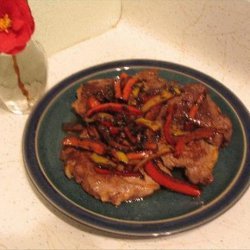 Pan-Grilled Steak with Balsamic Peppers recipe