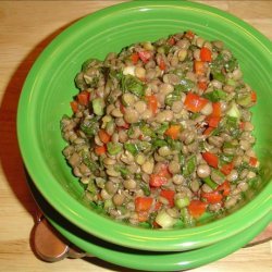 Warm Lentil Salad With Onion, Peppers, and Spinach recipe