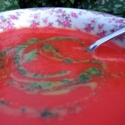 Silky Summer Tomato Soup With Spinach Coulis recipe