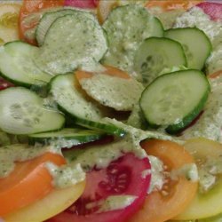 Tomato and Cucumber Salad With a Pesto Like Dressing. recipe