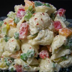 Macaroni Salad With Bacon, Peas, and Creamy Dijon Dressing recipe