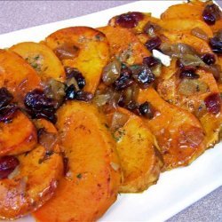 Candied Ginger Sweet Potatoes With Dried Cranberries recipe
