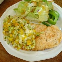 Grilled Chicken Breast with Cucumber and Pepper Relish recipe