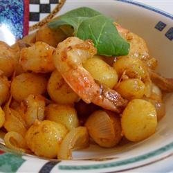 Creamy Saffron Shrimp with Gnocchi and Caramelized Onion recipe