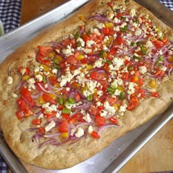 Pizza with Pepper, Onion and Feta recipe