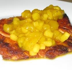 Grilled Salmon with Curried Peach Sauce recipe
