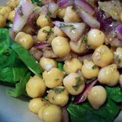 Chickpea and Spinach Salad With Cumin Dressing and Yogurt Sauce recipe