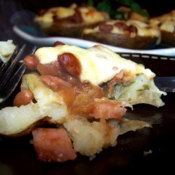 Potato Skins Filled With Ham, Baked Beans and Cheese recipe