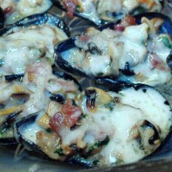 Baked Mussels With Mushrooms and Bacon recipe