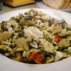 Orecchiette With Spinach, Roasted Red Pepper and Feta recipe