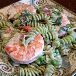 Spinach Penne, Peas and Shrimp in  a Cream Sauce recipe