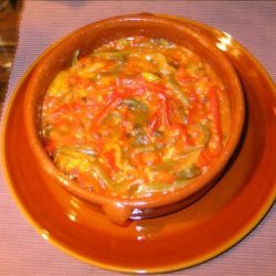 Tri-Color Peppers in Garlic, Onions and Tomatoes recipe