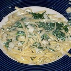 New Year Spinach Fettuccine with Scallops recipe