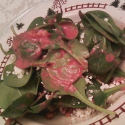 Spinach and Goat Cheese Salad with Beetroot Vinaigrette recipe