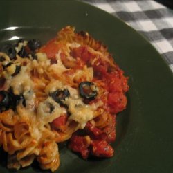 Two-Cheese Mushroom, Chunky Tomato and Olive Penne Bake recipe