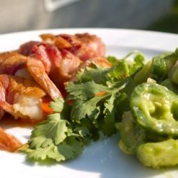Bacon-Wrapped Shrimp With Chunky Tomatillo Salsa and Tomato Vina recipe