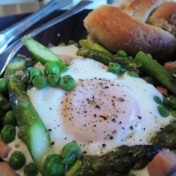 Basque Eggs With Ham, Asparagus and Peas recipe