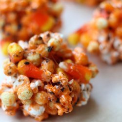 Candy Corn Popcorn Balls recipe