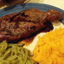 Espresso-Bourbon Steaks With Mashed Sweet Potatoes recipe