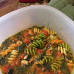 After Thanksgiving Soup With Garlic, Spinach, and Tomatoes recipe