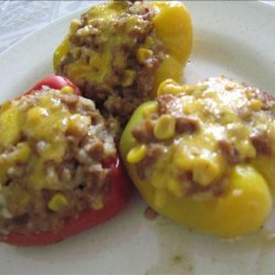 Spicy Tri-Color Vegetarian Stuffed Bell Peppers recipe