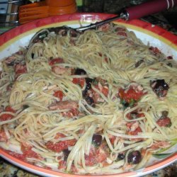 Pasta With Tuna, Tomatoes, Garlic, Capers and Olives recipe