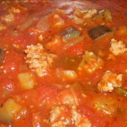 Tomato Sausage and Eggplant (Aubergine)  Soup recipe