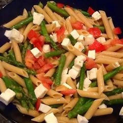 Lemon, Garlic, and Asparagus Warm Caprese Pasta Salad recipe