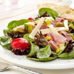 Ham, Garden Vegetable and Spring Mix Salad with Swiss Cheese recipe