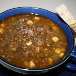 Sausage and Black Lentil Stew recipe