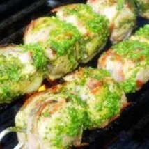 Bacon-Wrapped Pork Medallions With Electric Chimichurri Sauce recipe